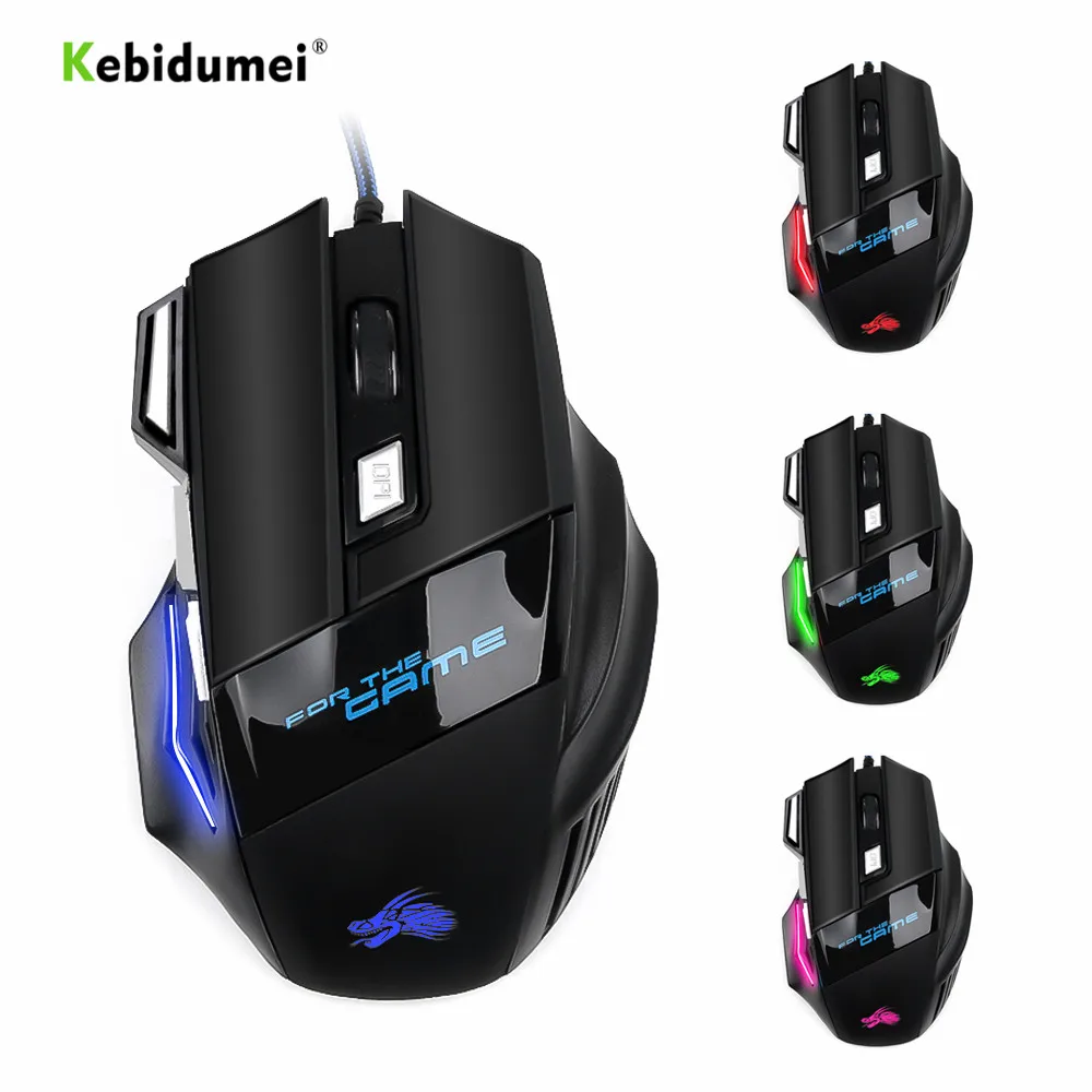 Kebidumei 5500 DPI Проводная игровая мышь USB 7 кнопочная светодиодсветодиодный