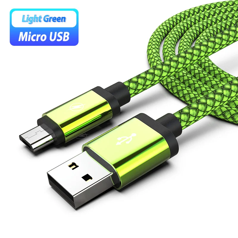 Micro Usb кабель для передачи данных Шнур для зарядки телефона кабель Micro Usb нейлон для huawei Honor 20i 9 Lite Xiaomi Redmi 8 8A 7 7A зарядное устройство 3 м 2 - Цвет: Green Cable Only