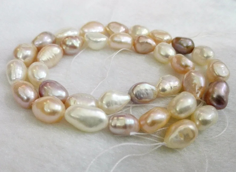 

One Strands Real Pearl 10mm Bright white pink purple mixed baroque Pearl Natural Freshwater Pearl loose beads 35cm 15''