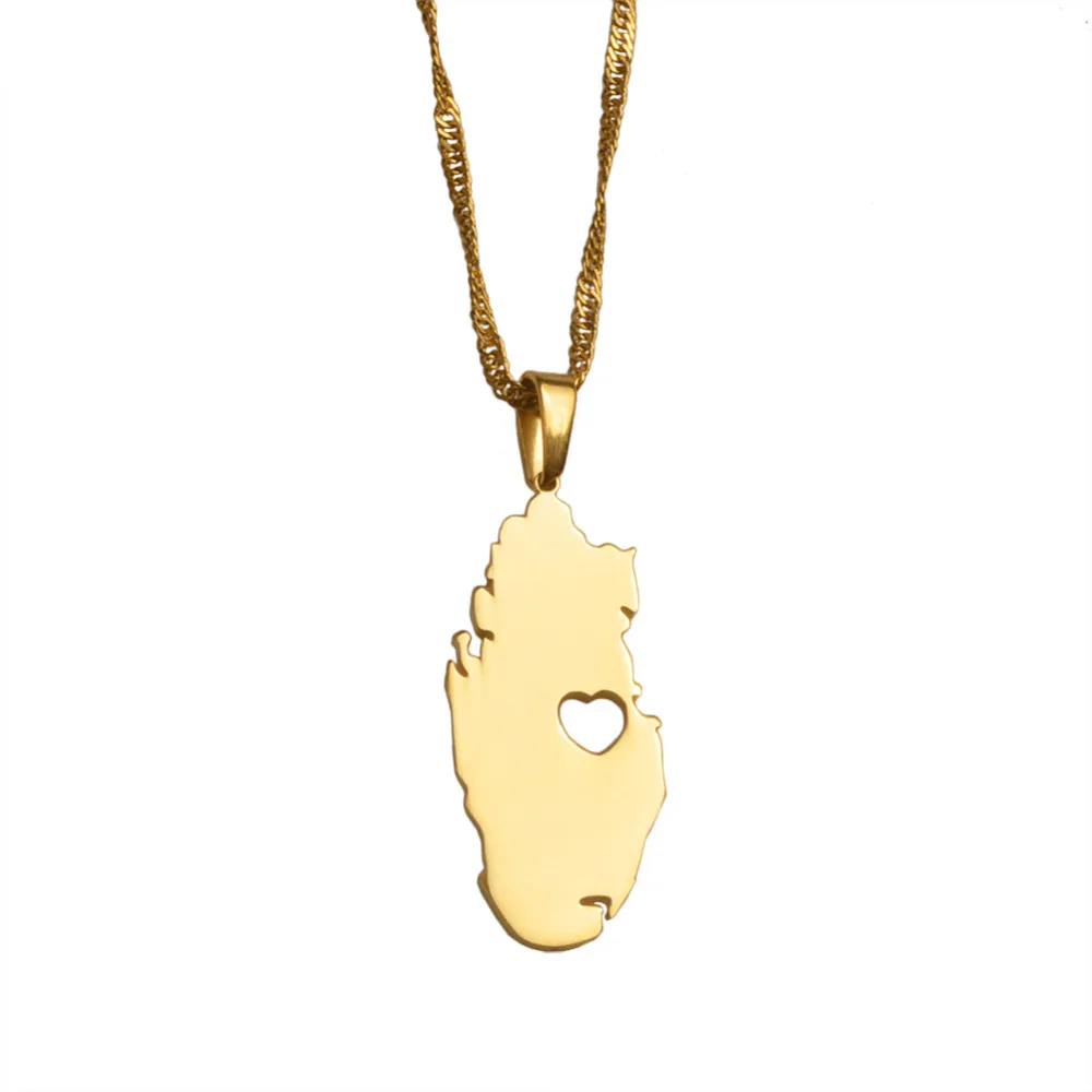 Qatar Map Necklaces With Heart Pendant Gold Color Jewellery Qataris Maps Countries #J0363 | Украшения и аксессуары