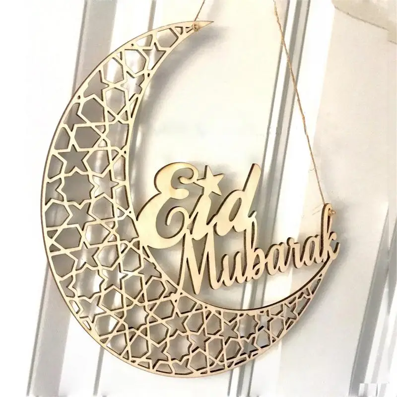 Ramadan Eid Mubarak Wooden Plaque Moon Islam Muslim Eid Mubarak Hanging Pendant Decoration For Home DIY Hollow Party Supplies  (5)