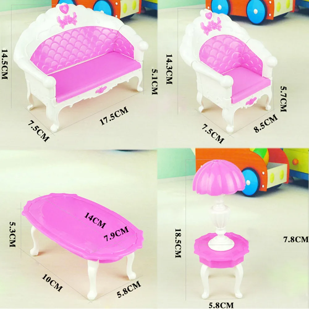 6pcs Mini Dollhouse Furniture Living Room Parlor Sofa Chair Couch Desk Lamp Tea Table Doll House Accessories for Barbie Doll Toy