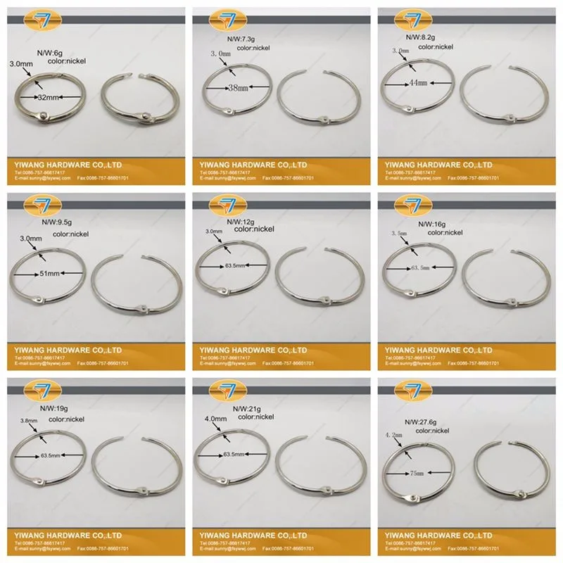 Metal de Folhas Pasta do Livro Anéis de Suspensão Aberto para Sala de Aula Pcs Soltas Anel Coleção 38 mm 44 51 10 9 pcs Metal de folhas soltas pasta do
