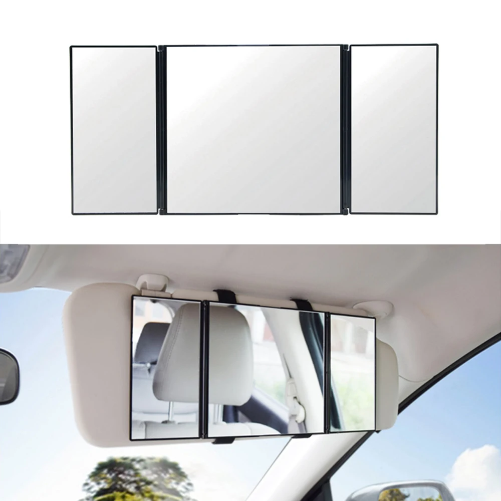 

Car Visor Mirror Makeup Travel Vanity Mirror Cosmetic Tri-Fold Auto Mirror Car Accessories