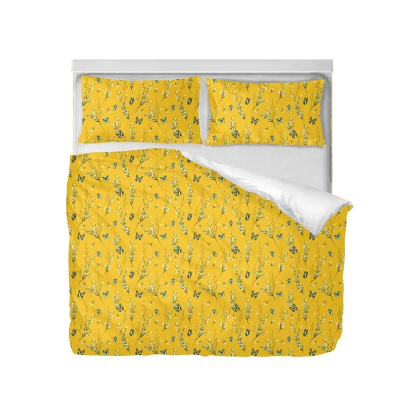 

Bedding Set Fashion Butterfly Floral 3D Printing Duvet Covers King Double Size Bedroom Decoration Yellow Purple Bed Set 3 Pcs