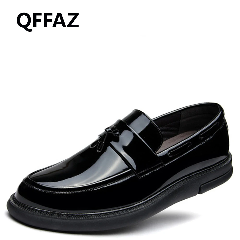 Hommes Mocassins Qffaz On Verni Formelles Cuir Slip Mariage En Rond Black Oxford De Chaussures Robe Tassel Bout fYvI76bgy