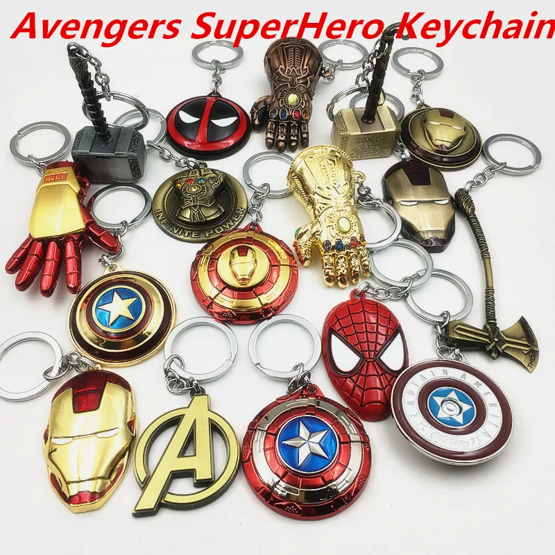 

Marvel The Avengers Keychain Endgame Captain America Shield Iron Man Thor Axe Hammer Key chain Keyring SuperHero Weapon Pendant