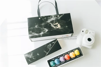 

Black Marble texture Macarons boxes Black cake Box dessert pastry Moon Cake packaging boxes100 pieces/lot