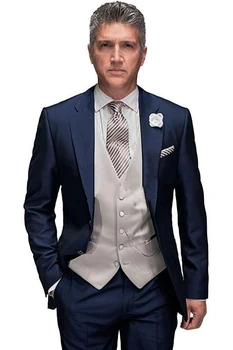

3 Pieces Navy Blue Wedding Suits Slim Fit Men Suits Groom Tuxedos Groomsman Custom Made Best Man Suits ( Jacket+Pants+Vest )