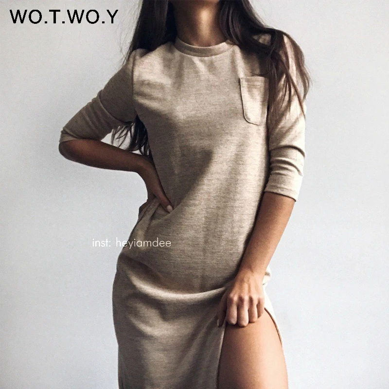 Женское свободное платье с рукавом до локтя WOTWOY Повседневное трикотажное