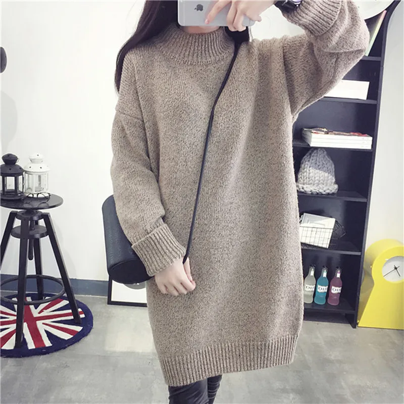 

Fashion Long Female Sweater Solid Long Sleeve Turtleneck Women Sweaters And Pullovers Casual Loose Winter Sweater 2019