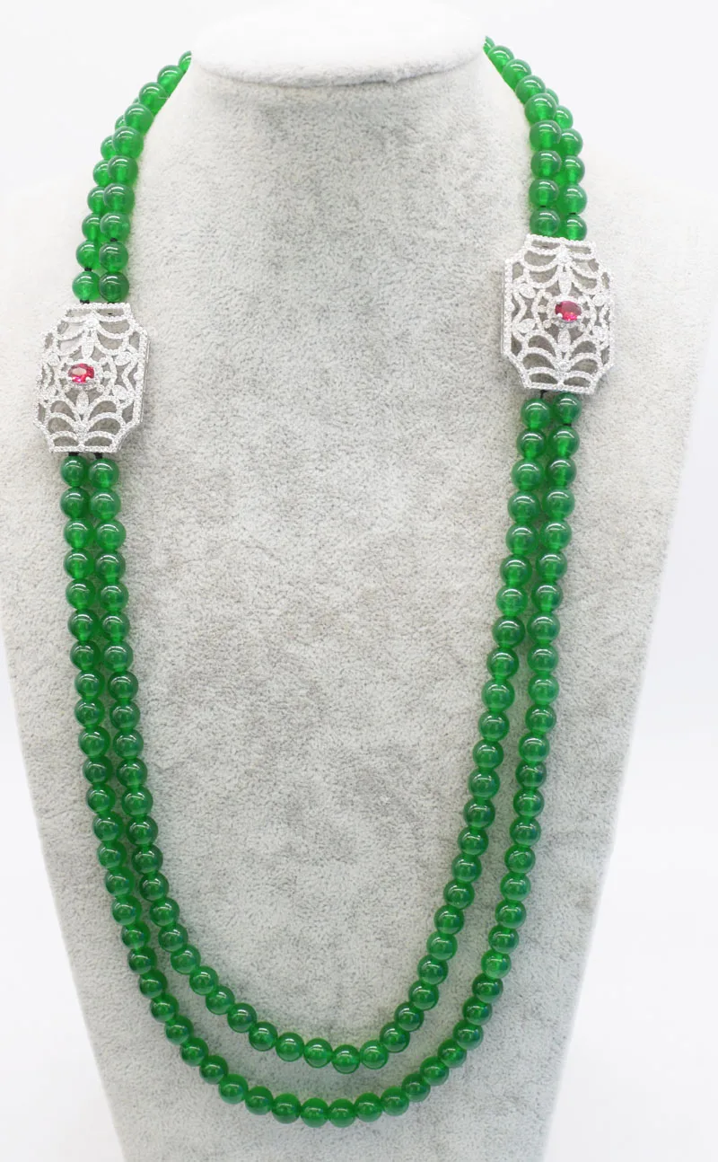 

2rows green jade round 8mm necklace wholesale 28-30inch FPPJ wholesale beads gift