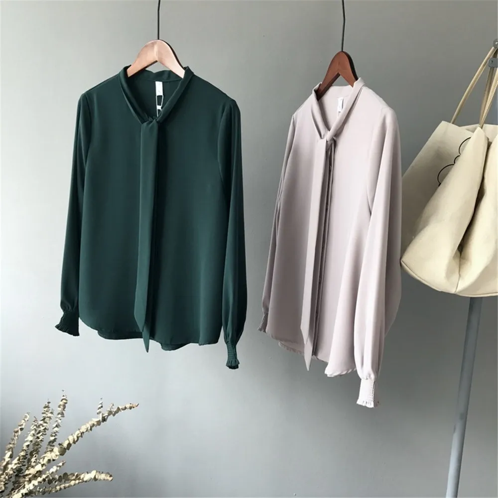 High quality Casual Chiffon Women blouse shirt Lantern Sleeve Office Work Shirts Blouse Solid Elegant Loose Tops Blusas (10)