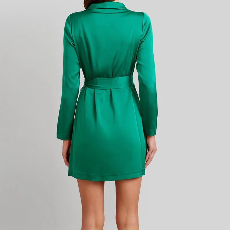 Long Sleeve Satin Dress with Belt (14)