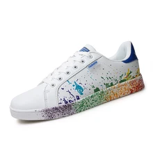 Niñas zapatos blancos colores de la mezcla de pintura de tinta de la marca zapatos de mujer de estilo colorido blanco zapatos de las señoras más el tamaño grande EE.UU. 9 Euro 41 barato