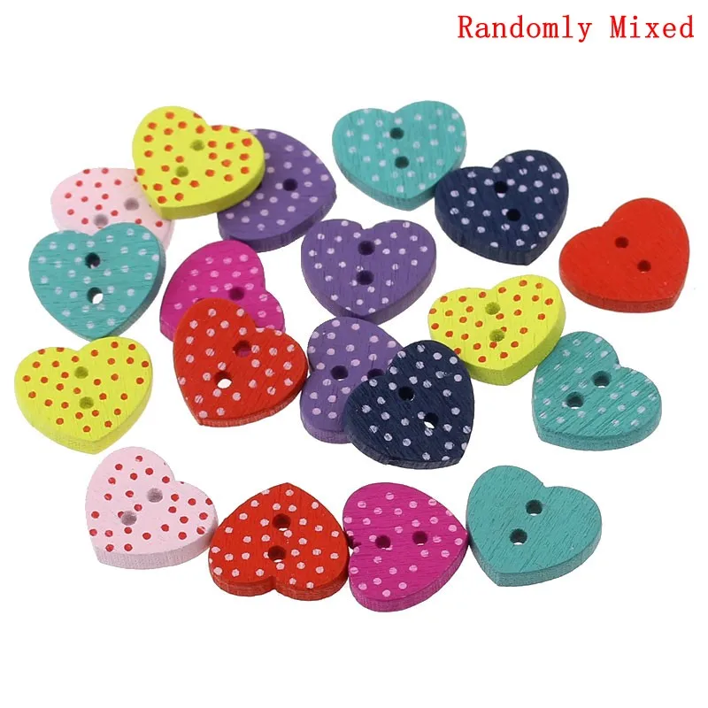 

DoreenBeads Wood Sewing Button Scrapbooking Heart Mixed Two Holes Dot Pattern 15.0mm( 5/8") x 13.0mm( 4/8"), 15 PCs 2015 new