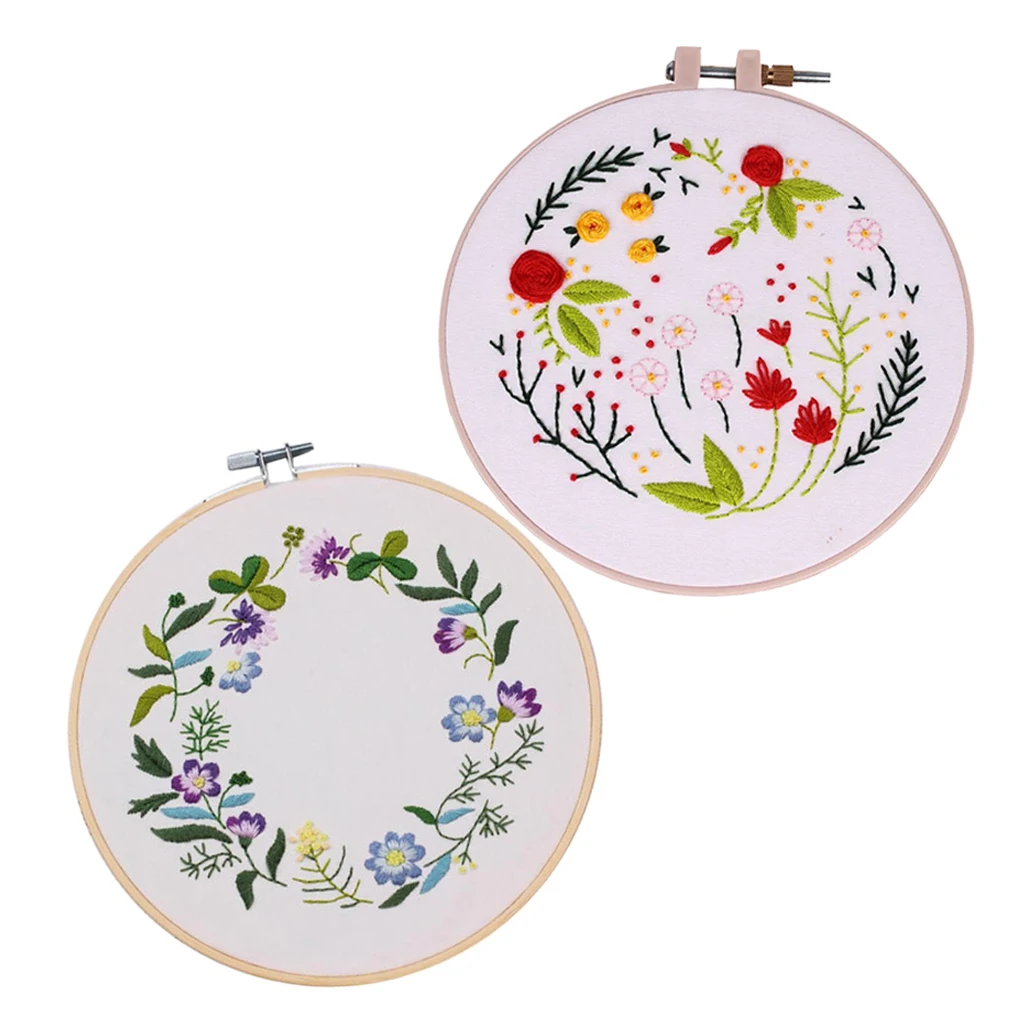 2Pcs Floral Hand Embroidery Kit Modern Cross Stitch DIY Needlework For Kids