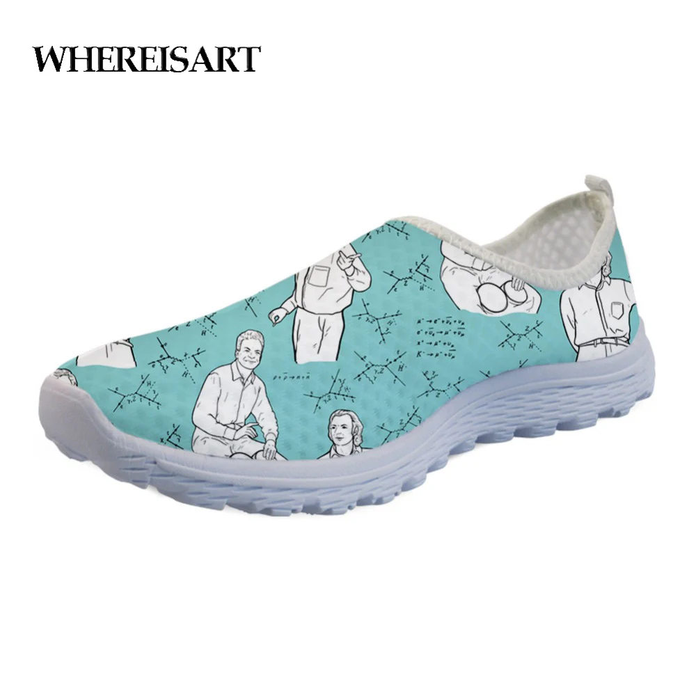 

WHEREISART Comfortable Woman Slip-on Shoes Flats Math Formula Print Summer Light Weight Sneakers Mesh Quick Dry Beach Loafers