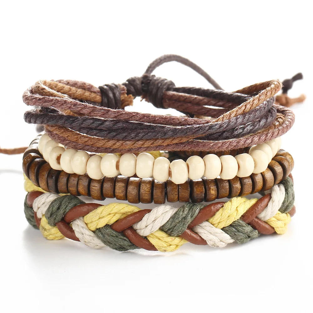 

ZOEBER FASHION Vintage Weave Cuff Beads Charm Bracelets Male Men's Blue Leather Women Bracelets Men Female Jewelry Accessories