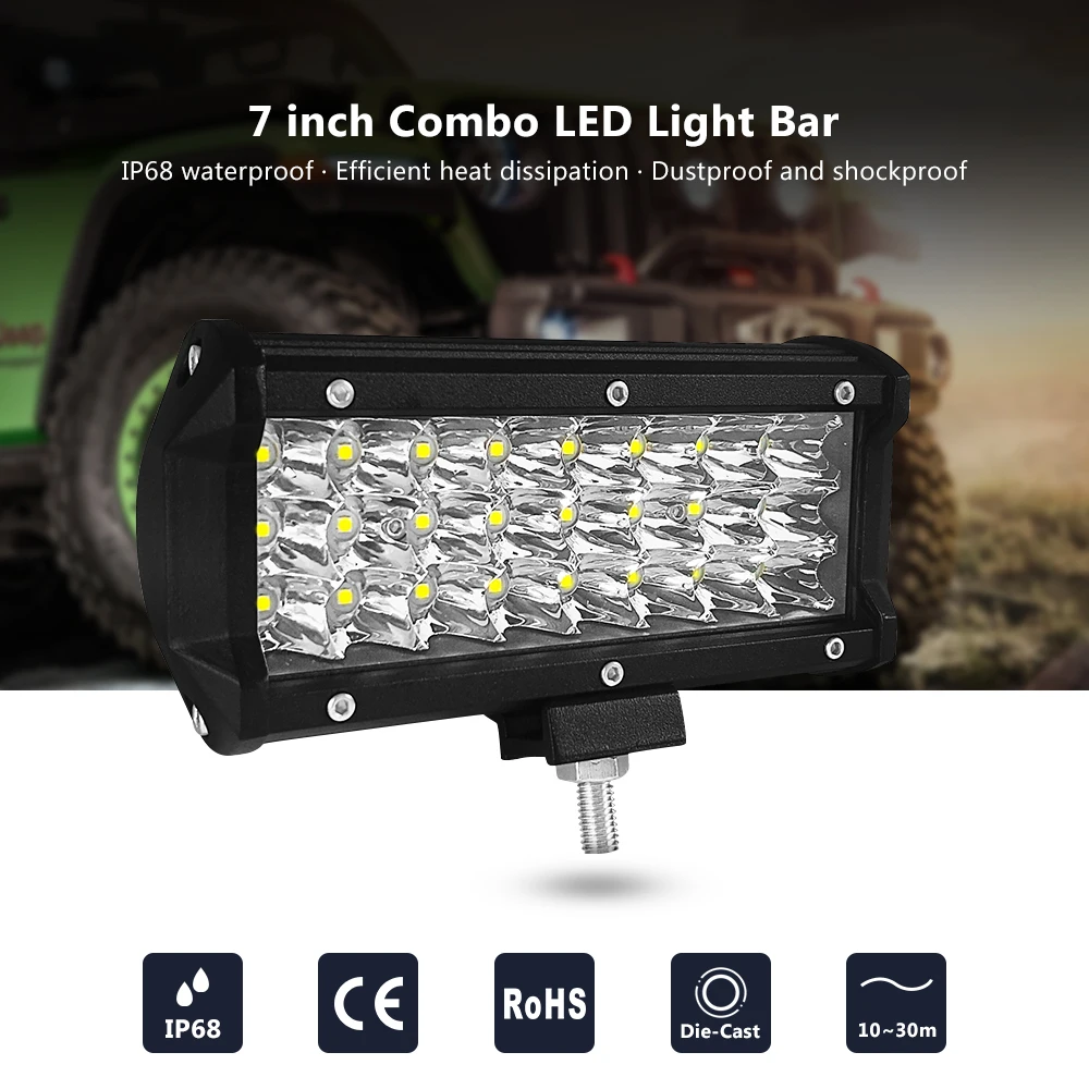 

AOSHIKE LED Light Bar 1PC 7'' Camboo 72W 6000K Waterproof Work Light For Work Driving Load Offroad Boat Off-road Straight Light