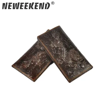 

Genuine Leather Men Clutch Wallet Brand Male Card Holder Long Travel Purse With Passport Holder Dragon Tiger Chain Anti-theft