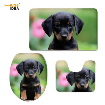 

HUGSIDEA Lovely Animal Dog Toilet Seat Cover 3D Dachshund Print Overcoat Toilet Cases Home Decor Warmer Soft Bathroom Carpet Rug