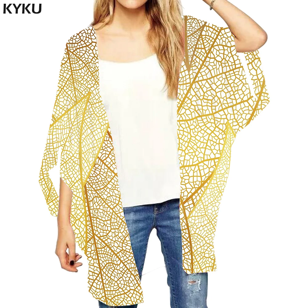 

KYKU Brand Leaf Loose Kimono Women Geometric Kimono Cardigan Noveltyty Shirts Harajuku Print Cardigans Retro 3d Blouse