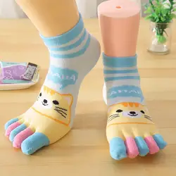 Хлопок Повседневное мультфильм носки с пятью раздельными пальцами Карамельный цвет мягкие удобные невидимые пять пальцев носки мода