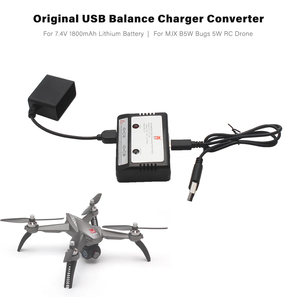

Original Drone MJX B5W Bugs 5W RC Drone USB Balance Charger Converter for RC Drone 7.4V 1800mAh Lithium Battery
