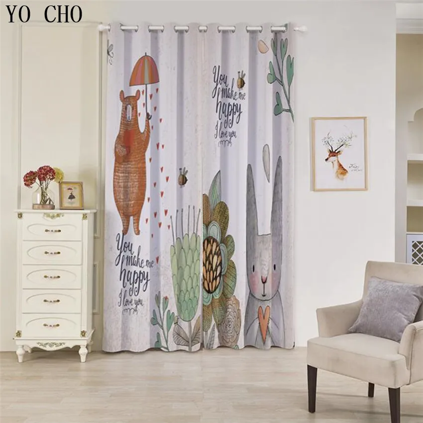 

YO CHO Bear Cartoon style curtains blackout living room curtains blackout curtains for the bedroom curtains for kids room