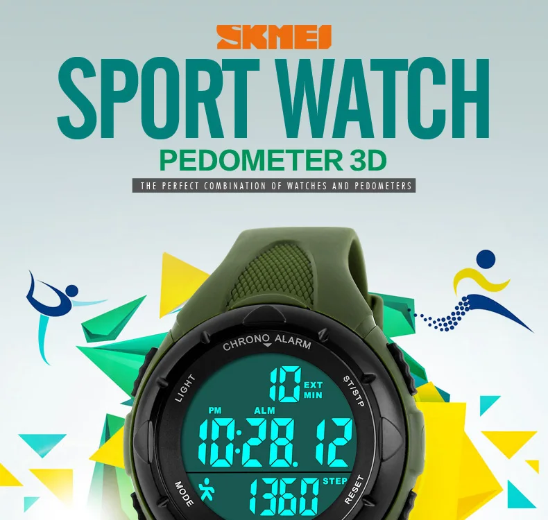 SKMEI спортивные наручные часы женский шагомер светодиодный цифровые часы 50 м водонепроницаемый будильник, календарь часы 1108