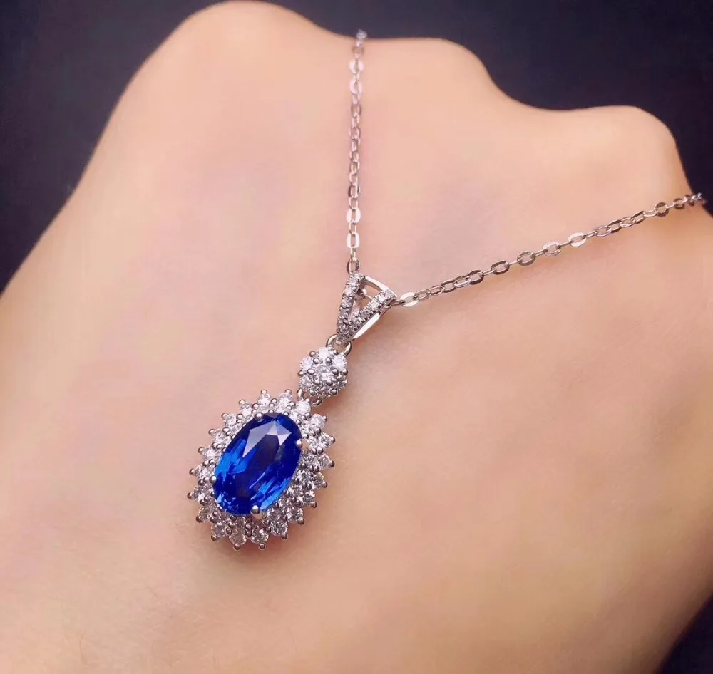 Настоящие хорошие драгоценности чистый 18 K Белый Золотой AU750 натуральный Василек синий сапфир 1.57ct подвески из драгоценных камней для Для женщин Цепочки и ожерелья