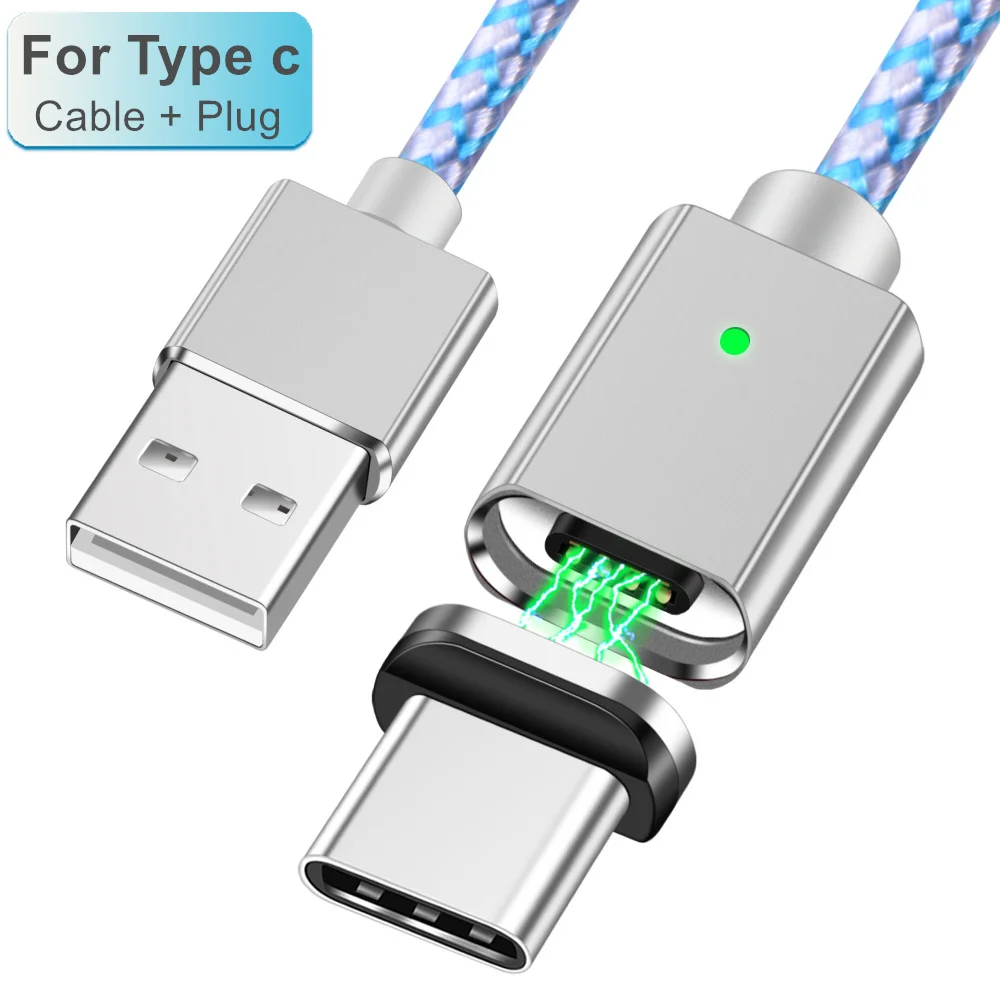 Олаф 3 в 1 светодиодный магнитный USB кабель для iPhone Micro usb type C Магнитный кабель 3 А кабели для быстрой зарядки и синхронизации данных Шнур для быстрой зарядки - Цвет: Silver Type C Cable