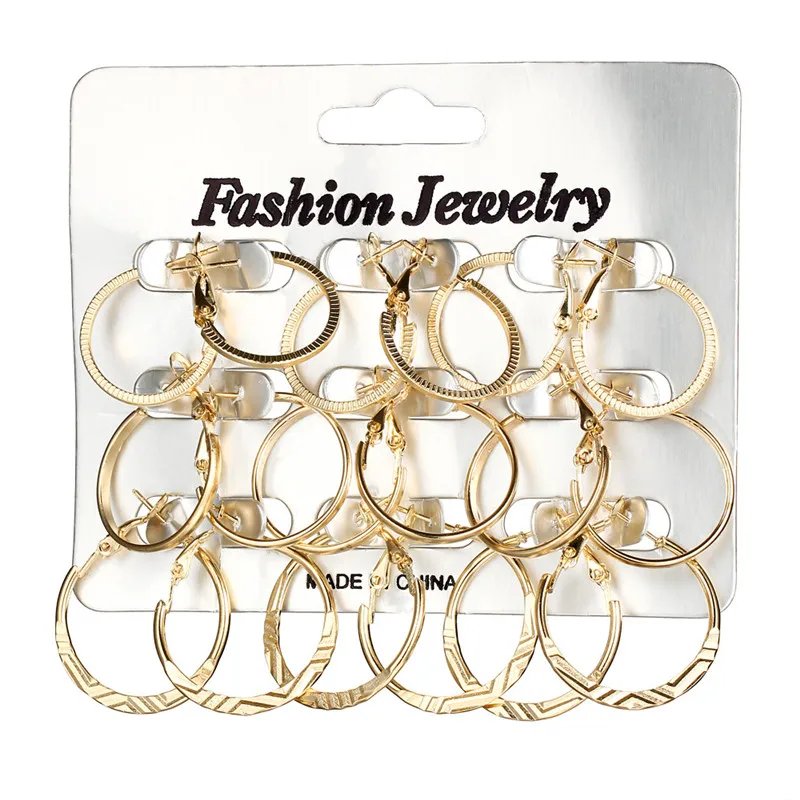 

9 Pair/Lot Geometric Round Punk Hoop Earrings Set For Women Girls Gold Silver Color Twist Earring Party Jewelry Wedding Gift