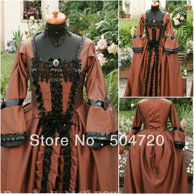 

19 Century Brown LONG-sleeve Civil War Southern Belle Gown evening Dress/Victorian Dress Lolita dress US6-26 V-322