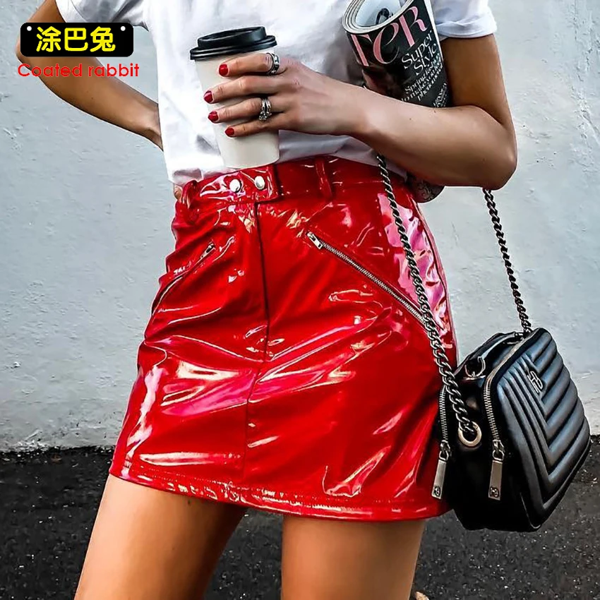 

CR Sexy High Waist PU Leather Skirt Women Slim Zipper Decor Skirts Womens Spring Autumn Elegant Mini Streetwear Skirts