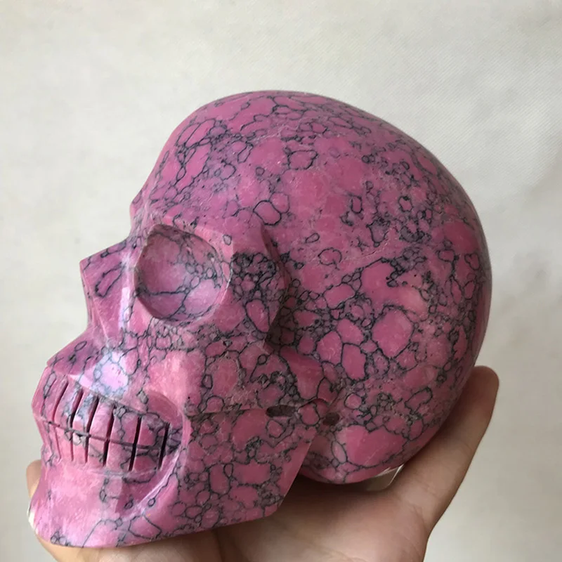 

1.5KG New Arrival Artificial Pink Turquoise Crystal Hand Carved Skull Head Carving Reiki Skull For Healing Meditation Decor SQ