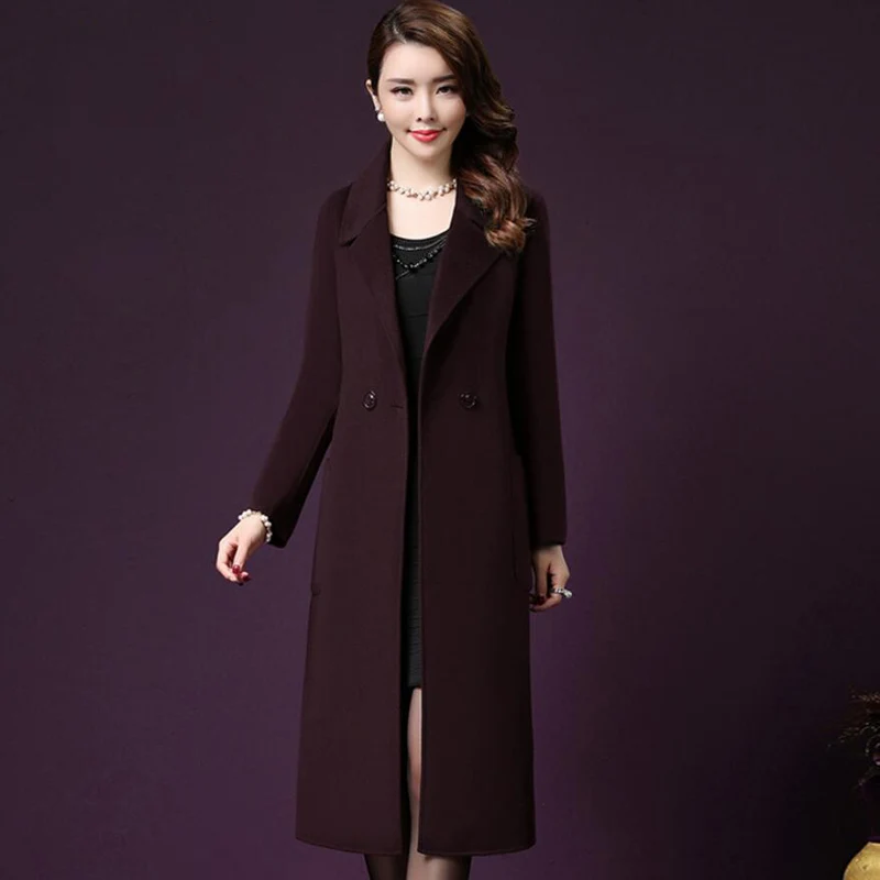Высокое качество осень-зима Новая мода в Европе классические женские пальто длинные шерстяные пальто Для женщин кашемировое пальто шерсть верхняя одежда - Цвет: Dark red