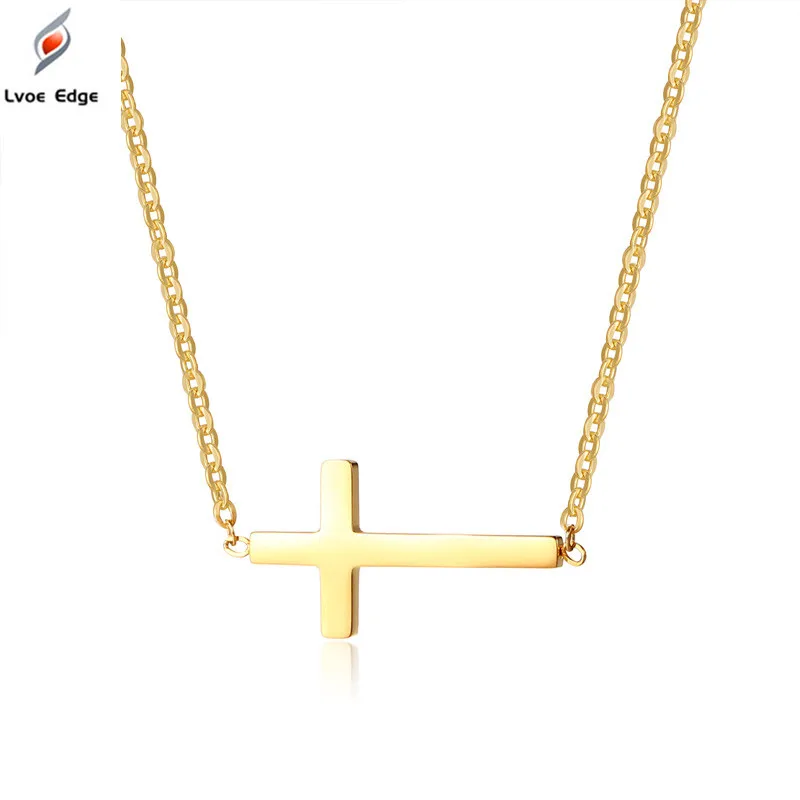 

2019 Sideways Cross Choker Necklace for Women Three Colors Stainless Steel Simple Small Cross Pendant for Women Girls Gifts