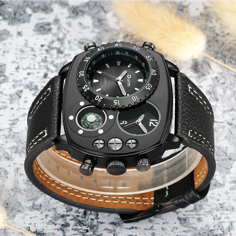 Oulm Hp9865 Relógio de Pulso Casual Square Dial Wide Strap Homem Quartz Ver Marca de Luxo Relógio Masculino Super Grande Men Sport Relógios - Image 3