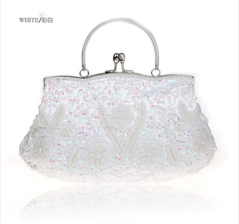Фиолетовая Женская сумочка в китайском стиле, расшитая бисером и блестками, вечерняя сумочка-клатч, сумочка для невесты, вечерние сумочки, косметичка, 03393-B - Цвет: Белый