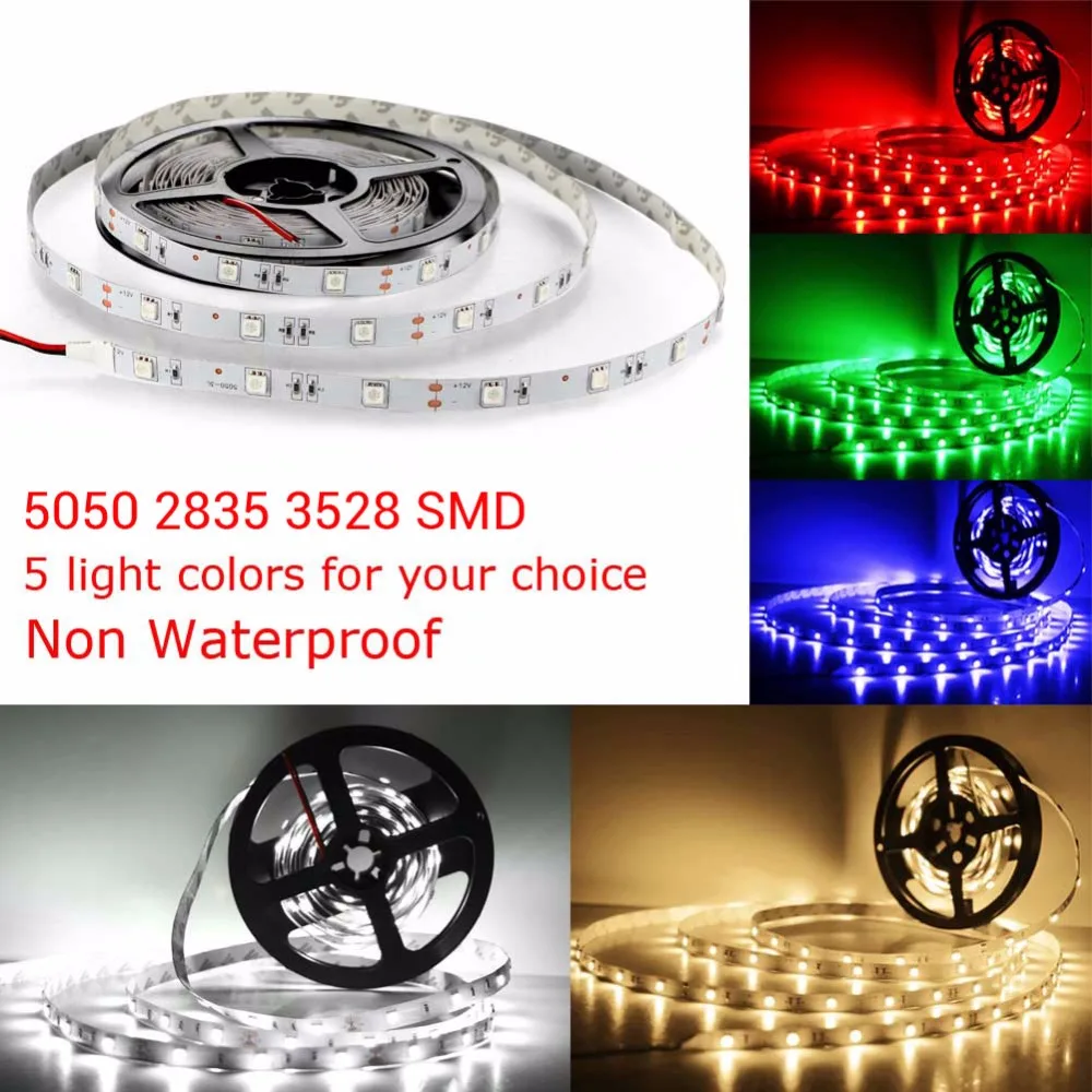 Non Waterproof 5M SMD 5050 2835 3528 LED Stirp Light DC 12V Flexible Strip 150LED 300LED For Indoor Home Lighting