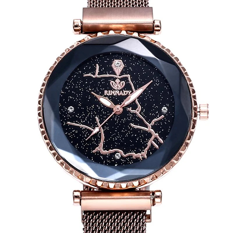 

Rinnady Brand Women Watch Luxury Simple Starry Sky Quartz Clock Mesh Belt Wrist Watches Reloj Mujer Relogio Dropshipping