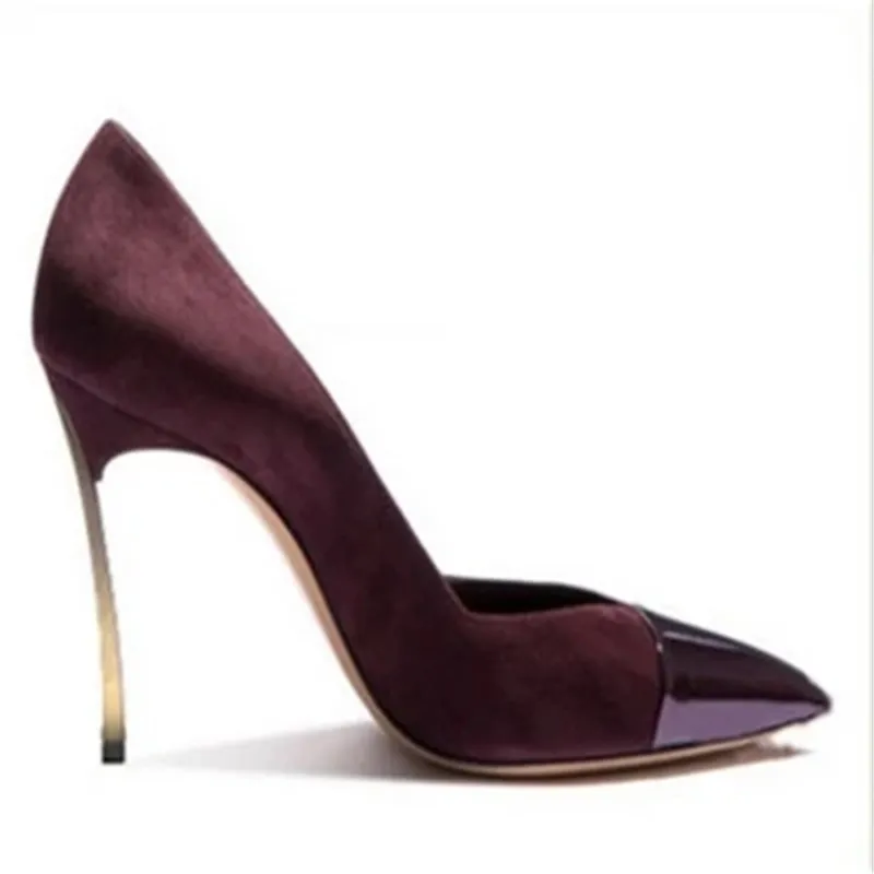 

Star with the paragraph 12 cm hate high high heels fine with color matching suede shallow mouth pointed shoes single shoes