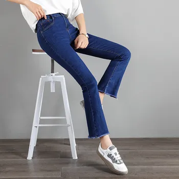 

2019 Black Blue Solid Jeans Women High Waist Flare Pants New Sexy Fashion Denim Trousers Female Streetwear Jeans Boot Cut P9137