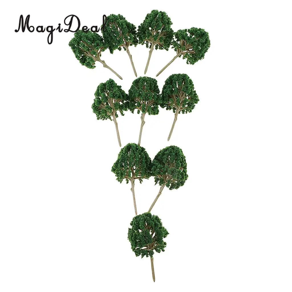MagiDeal 10Pcs Sand Table Model Building Scale Tree Plant Miniature for Tailway Tailroad Train Track Park Garden Scenery Toys