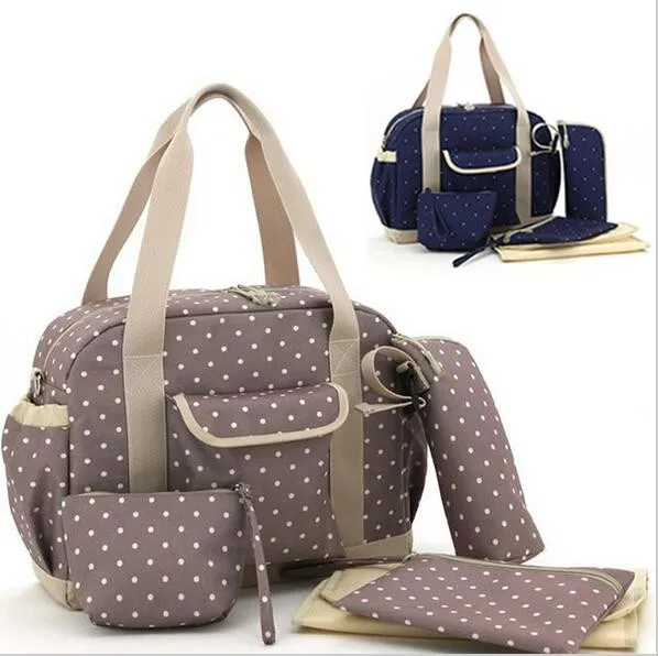 Fashion polka dot baby diaper bag set waterproof tote women bag mom