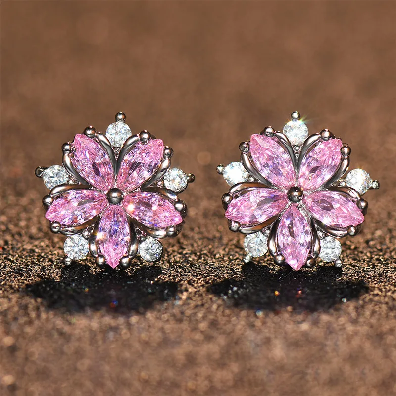 Роскошная женская розовый цветок из страз кольцо, серьги, ожерелье комплект ювелирных изделий Винтаж серебро Цвет цепи Цепочки и ожерелья серьги