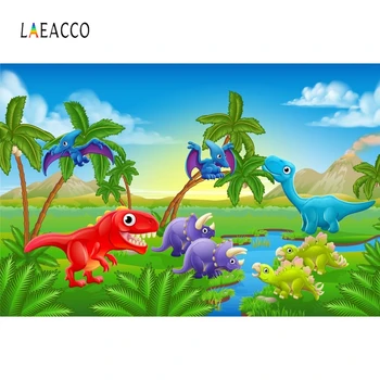 

Laeacco Dinosaur Juggle Grassland Trees Child Photography Backgrounds Customize Vinyl Photo Backdrop For Home Video Studio Decor
