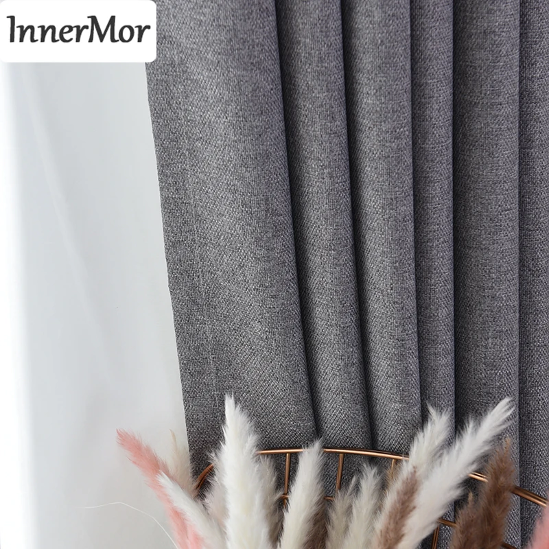 

Innermor Blackout Solid Curtains For Living room high shading rate modern gray curtains for bedroom Faux Linen drapes Customized